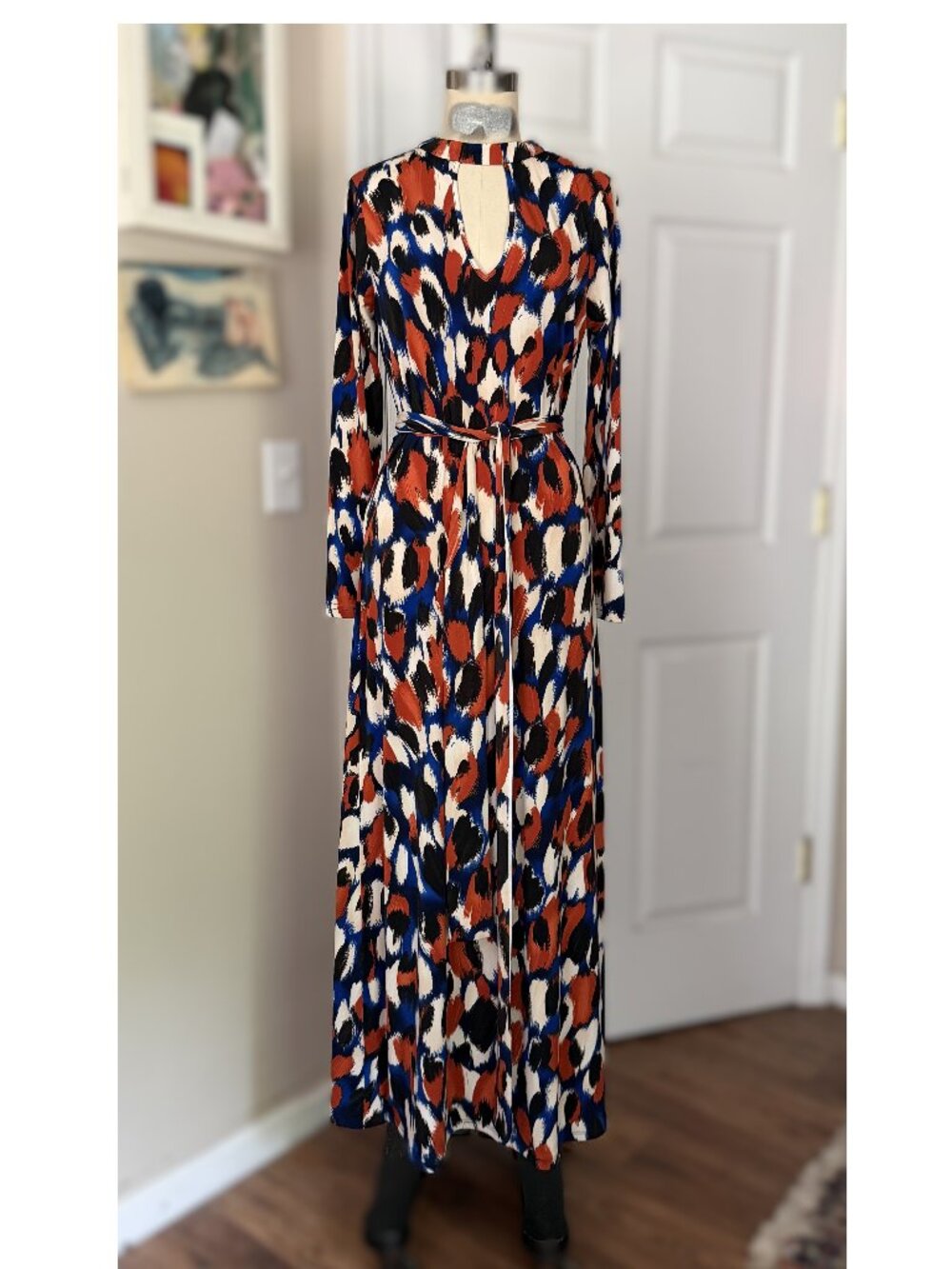 VENUS Abstract print Keyhole halter Neck Belted MAXI Cocktail Dress *SMALL*